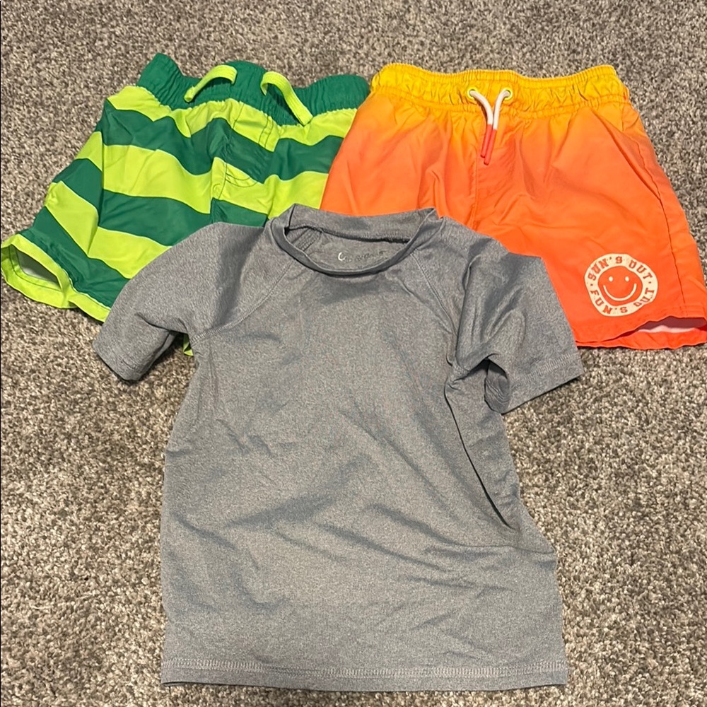 Cat & Jack Kids Swim Trunks Set - Green Stripes and Orange